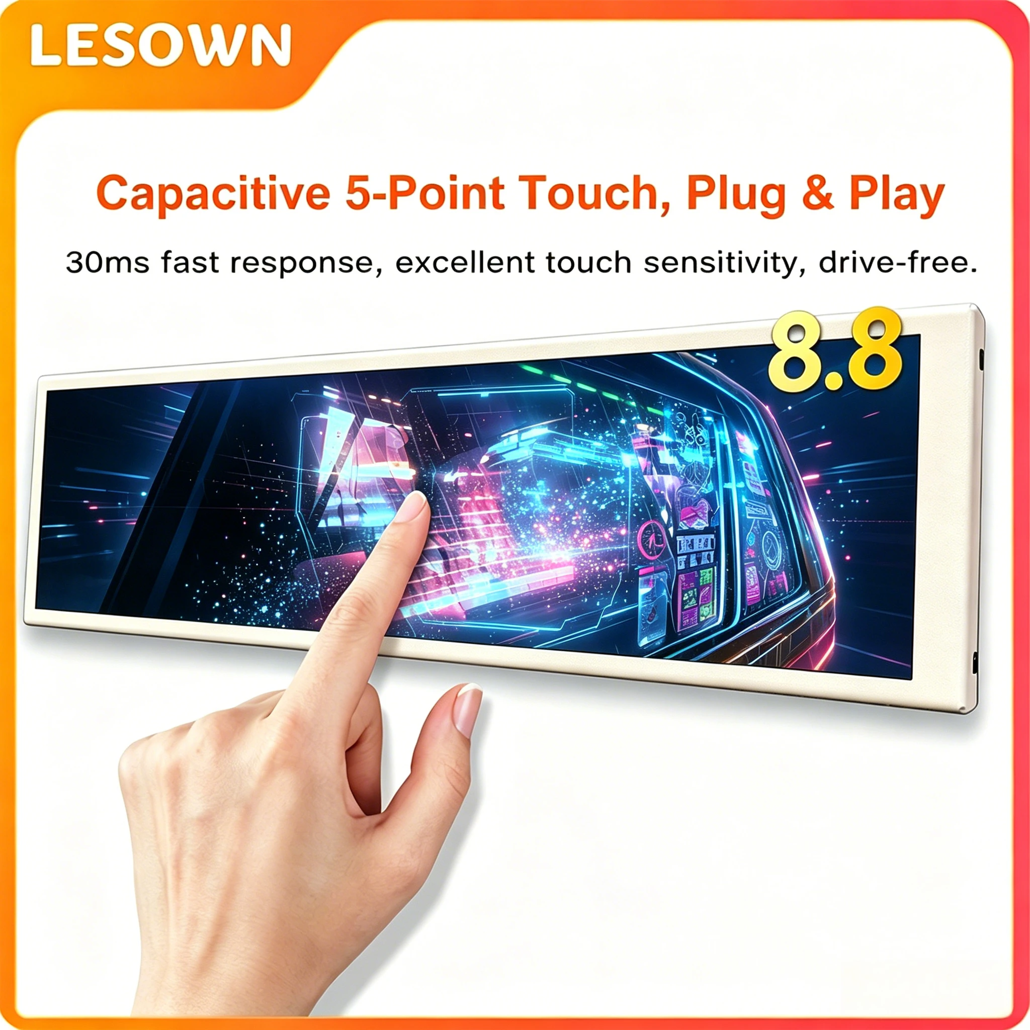 LESOWN 8.8" Matte White Developer Touch Monitor 480x1920 Sub-display 60Hz Stretched Screen for Asus Tinker Board