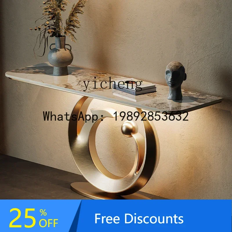 rock slab entrance table against the wall, living room entry is facing the modern simple decoration end view table