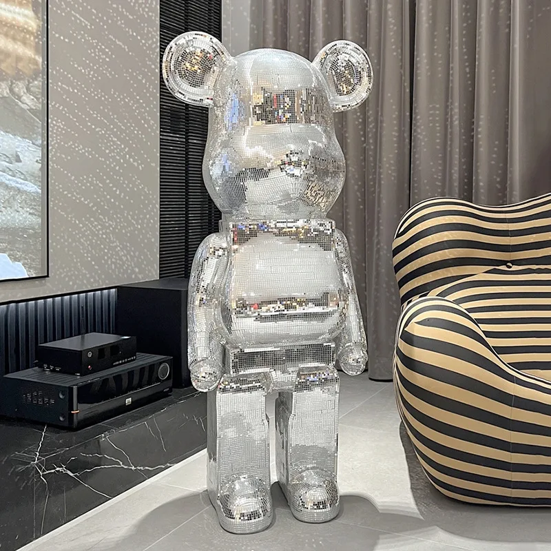 80cm Flash Bear Figurka Gigantyczna Disco Lustrzana Statua Niedźwiedzia Duża Rzeźba Wewnętrzna Luksusowa Dekoracja Salonu Ozdoba Domu