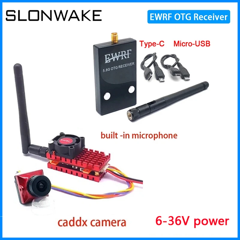 

Over 10Km 5.8g VTX 2W Microphone Transmitter+Caddx Ratel2 1200TVL FPV Camera 2.1mm NTSC/PAL+OTG Android phones FPV Receiver