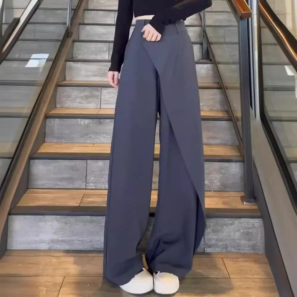 Pantalon de costume à jambes larges pour femmes, longueur au sol, taille haute, formel, Ele Busin, pantalon Long décontracté