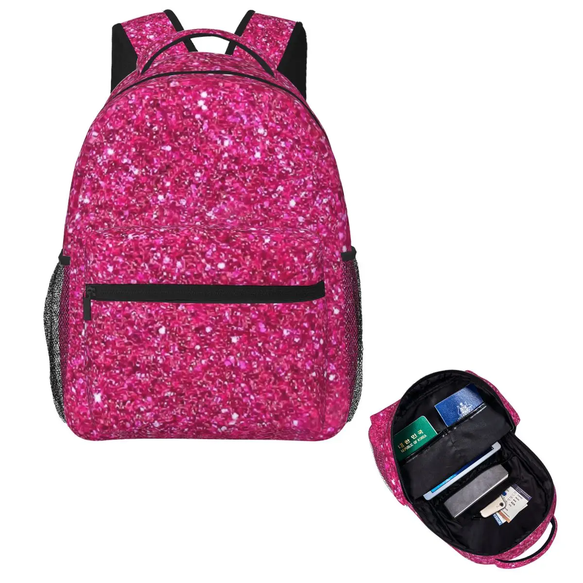 

Bubblegum Pink Glitter Backpack Hot Sale Daypack Large Capacity Kids BookBag School Bag Shoulder Bags for Men Women