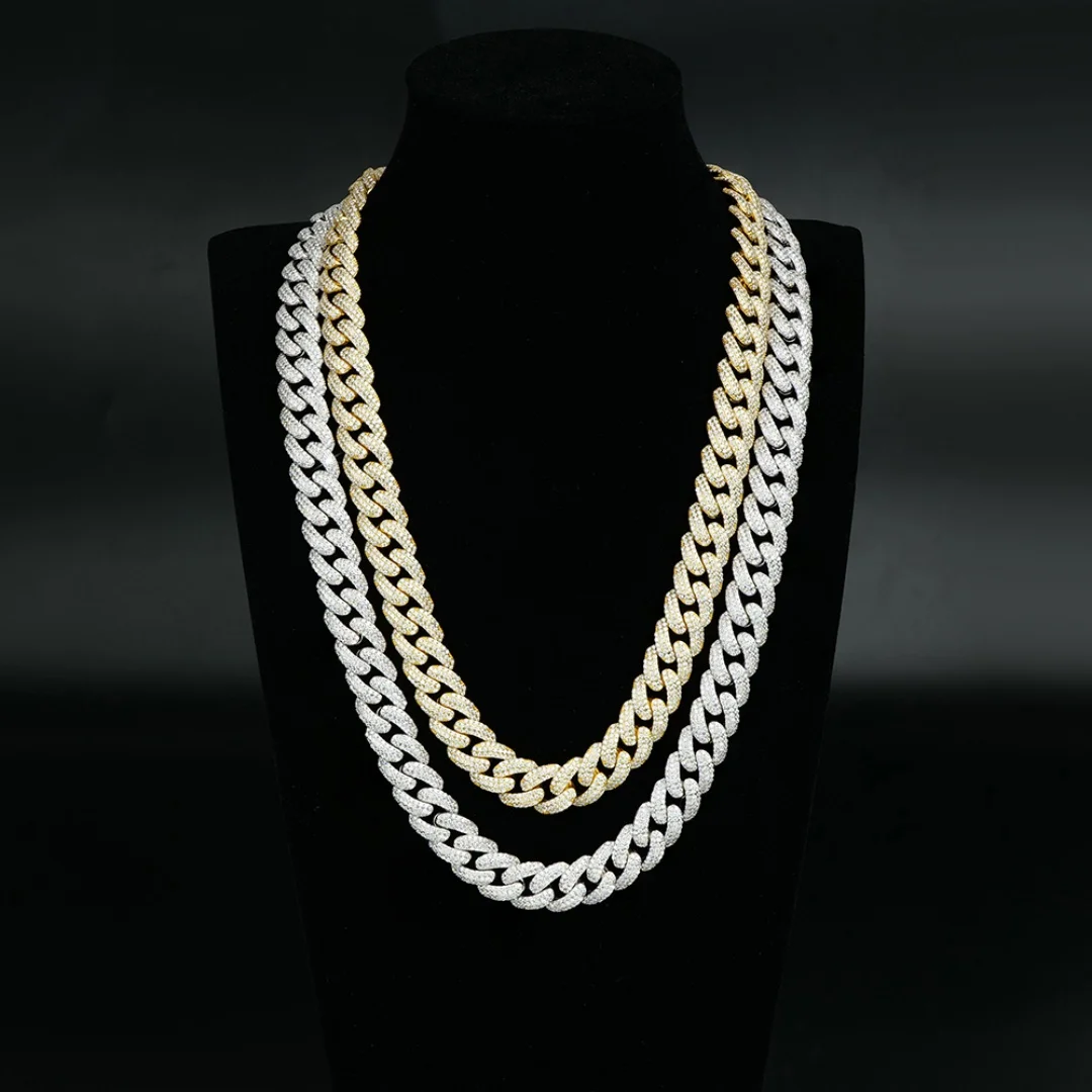Must-have Collection Fashion Elements Trendy People Iced Sterling Silver Gold Plated VVS Moissanite Brilliant Cut Box Necklace.