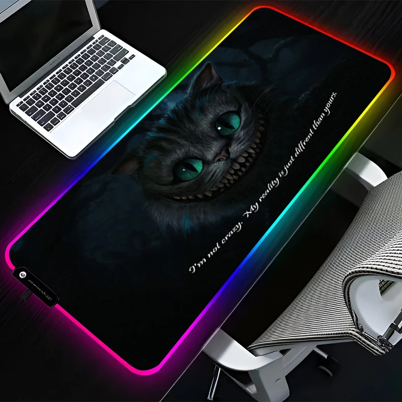 

RGB LED Mouse Pad Computer Gamer Accessories Mouse Mat Rubber Pad Non Slip Mousepad C-cheshire Cat Alice In Wonderland Desk Mat