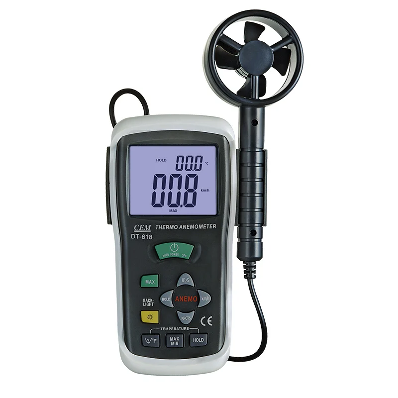 CEM DT-618 Ручной многофункциональный измеритель скорости воздуха 0,40 ~ 30,00 м/с с широким диапазоном температуры -10-60 кОм (14-140 футов) Большой ЖК-дисплей Ba