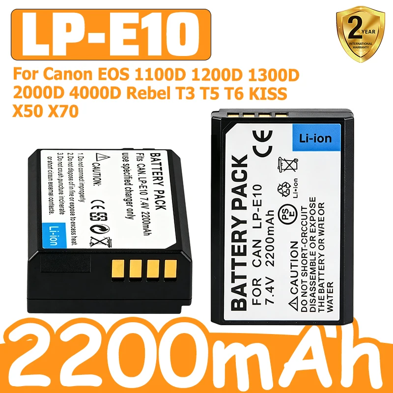 2200mAh LP-E10 LPE10 Digital Camera Battery for Canon EOS 1100D 1200D 1300D 2000D 4000D Rebel T3 T5 T6 KISS X50 X70 Battery