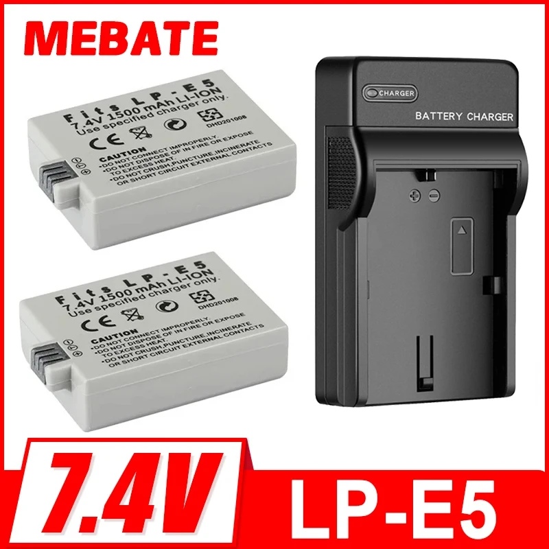 1500mAh 7.4V LP-E5 LP E5 Camera Battery + LED LPE5 Battery Charger for Canon 500D 450D 1000D Rebel Xsi Kiss X3/F Battery