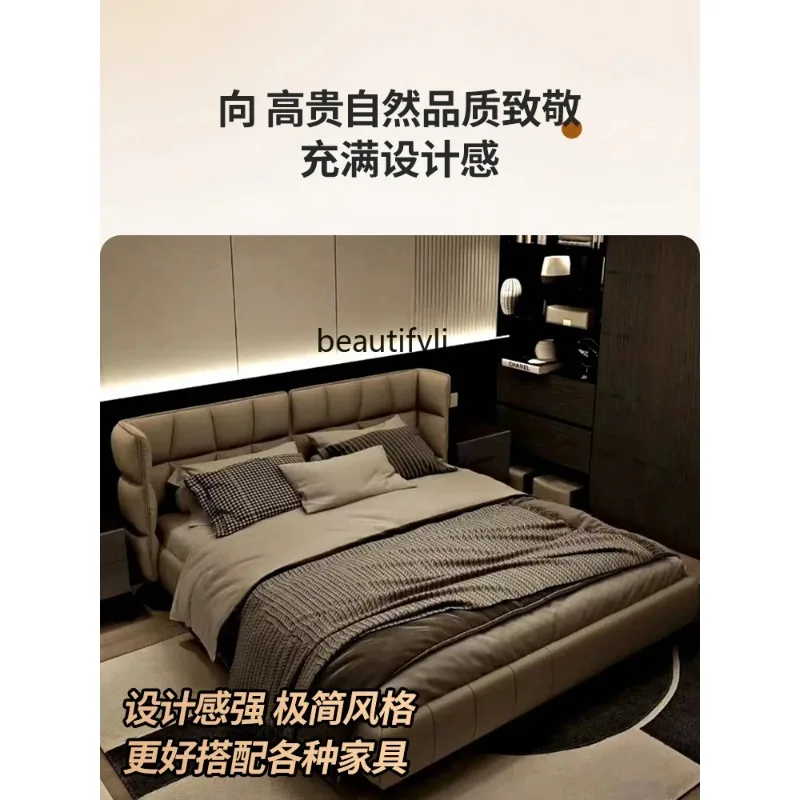 K132 Leather master bedroom modern simple double atmospheric wedding bed down, light luxury bed