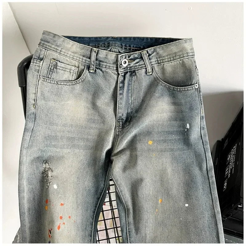 Jeans rasgado para homens, calças jeans finas, estilo hip hop, rasgado, rua alta, 9 pontos, harém, cowboy, verão