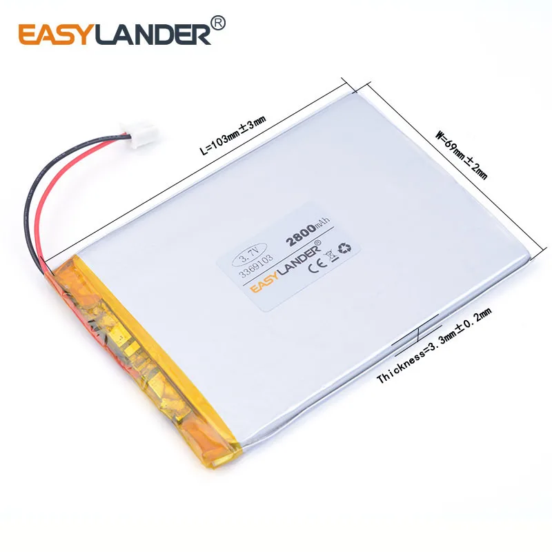 XHR-2P 2.54 3369103   3.7V 2800mAh แบตเตอรี่ลิเธียม Li-Ion Li Polymer แบบชาร์จไฟได้