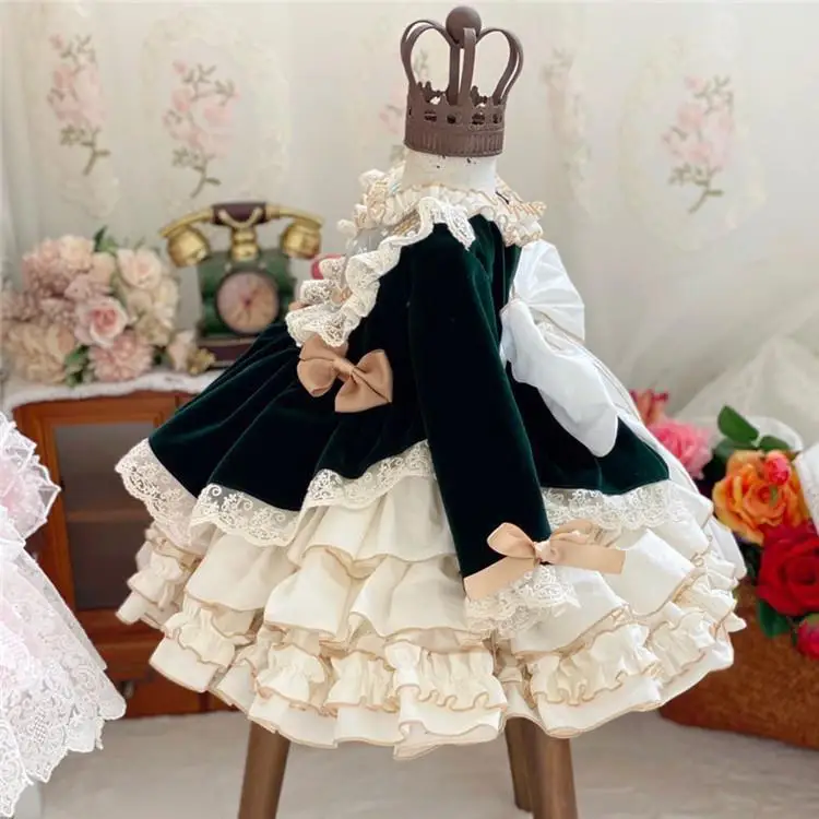 2-8 years Lolita lace princess dress Children\'s Princess Evening Gown Fashionable Printed Ruffle Party Girls Dresses