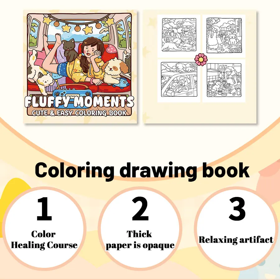 Cute cat coloring book, bold and simple lines, adults can relax at home alone, parent-child DIY fun, improve creativity