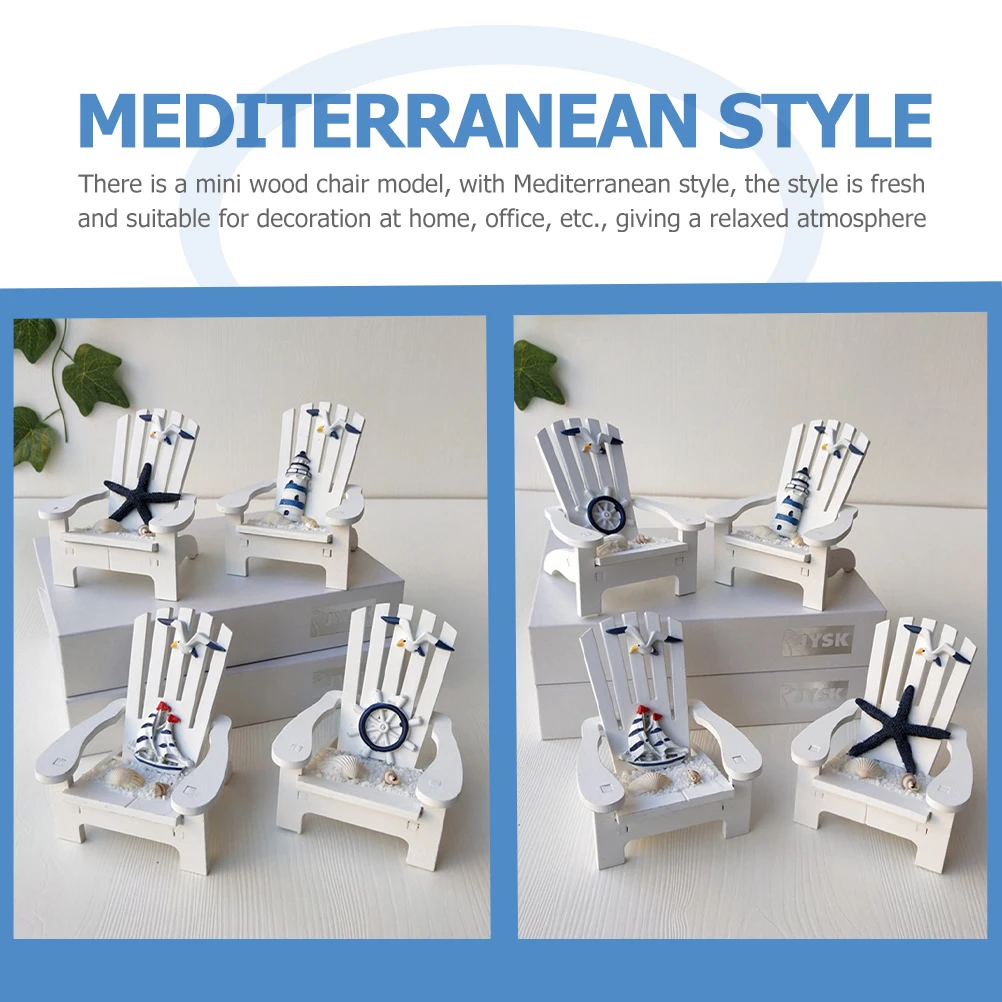 

2 Pcs Home Decorations Beach Chair Lighthouse Style Decorate Miniature Pine Wood Chairs