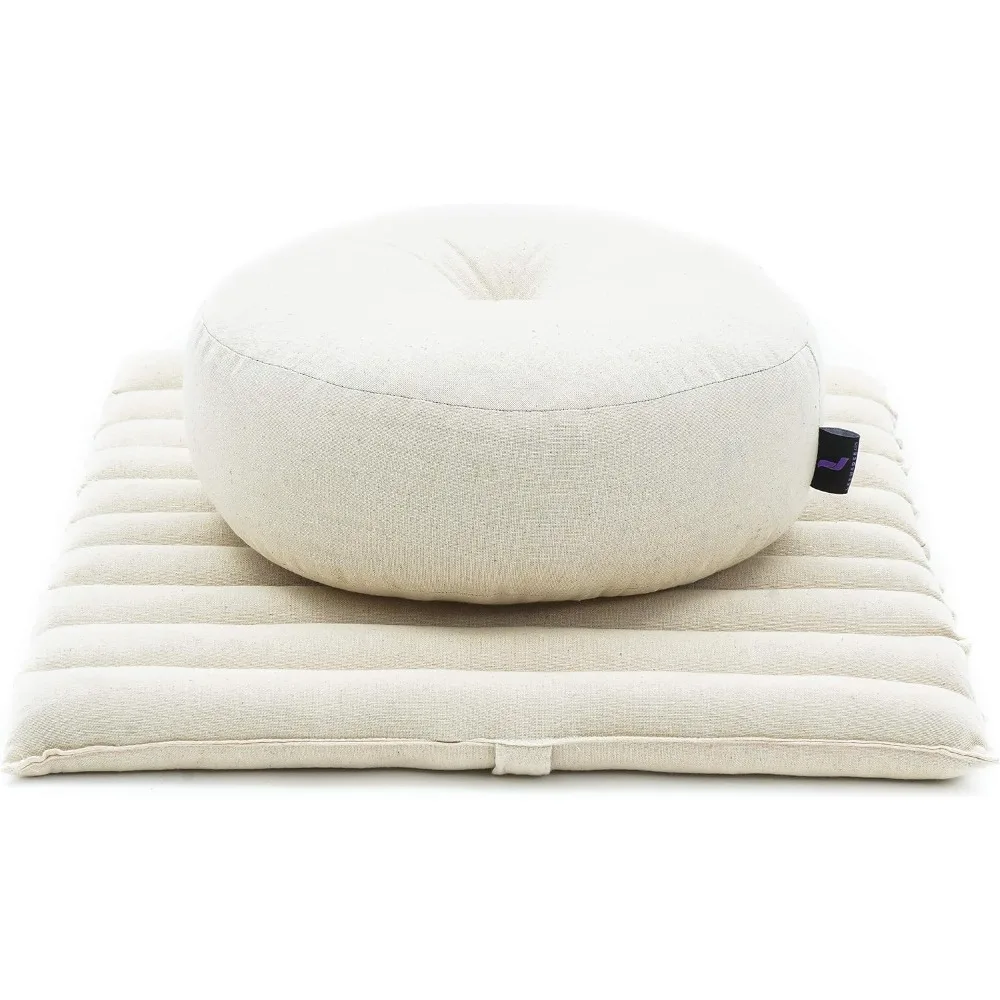 Meditation Cushion Set – 1 Small Zafu Yoga Pillow and 1 Small Roll-Up Zabuton Mat Filled with Kapok