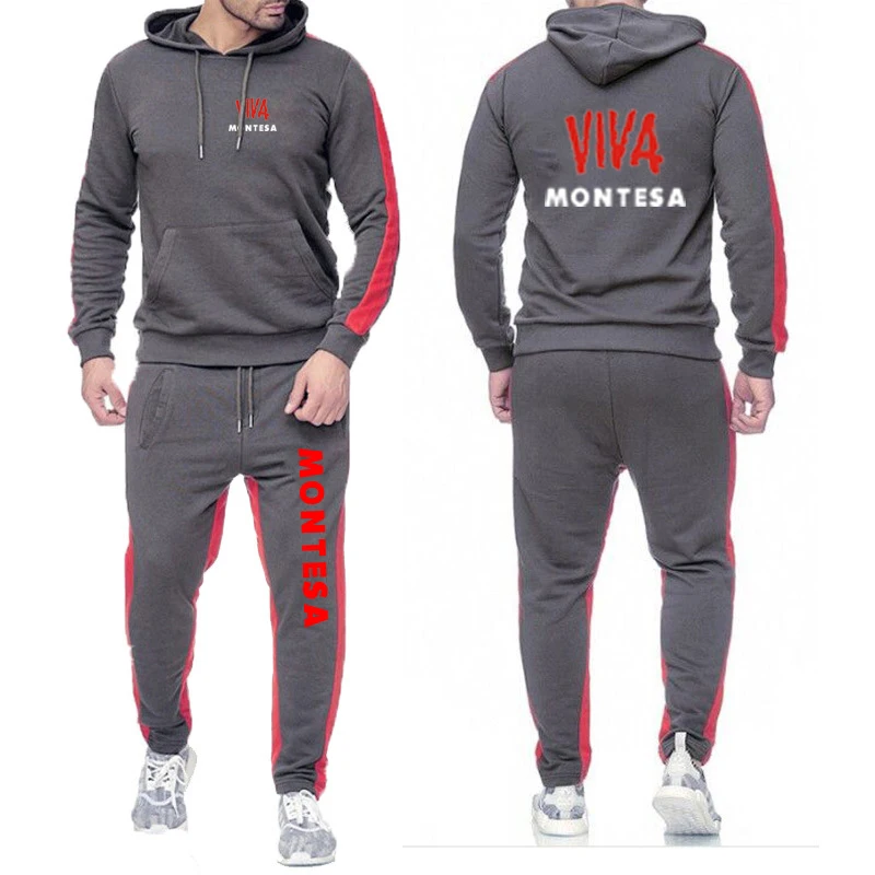

Viva Montesa Logo Print 2025 Spring And Autumn Men's Classic Solid Color Versatile Hoodies+Drawstring Long Pants Sports Suits