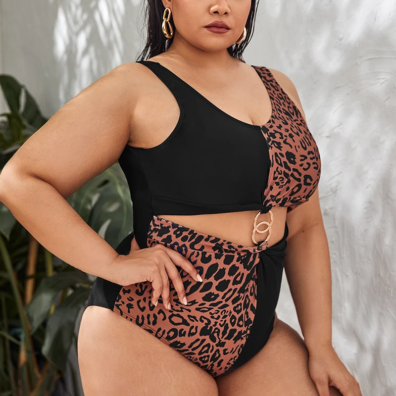 New Plus Size Woman Swimwear Monokini Swimsuit Swimming Costume Cut Out Fused Bikinis One Piece Big Breasts Swim Suits Female