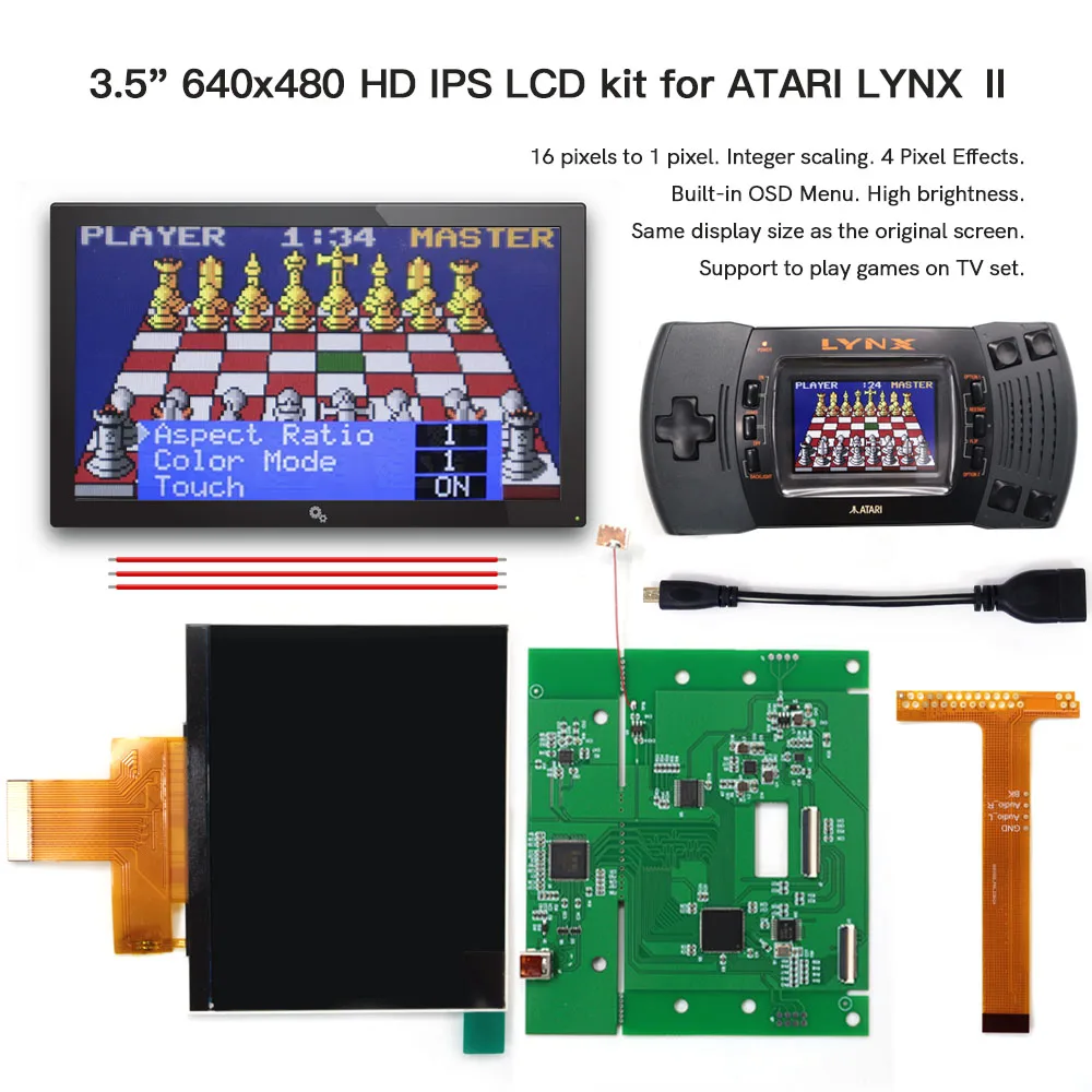 

Newest HD 3.5 Inches 640x480 Retro Pixel 720P HDMI-Compatible IPS High Backlight LCD Kit For for ATARI LYNX Ⅱ