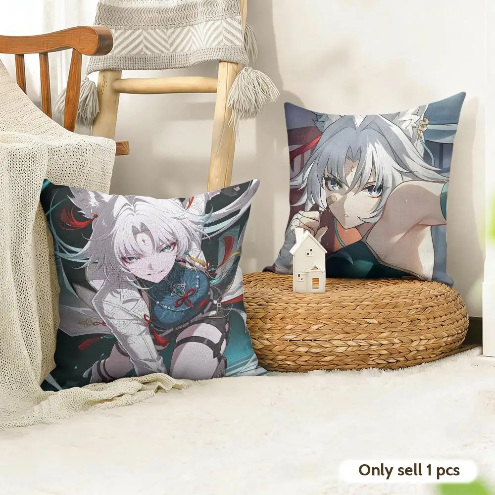 Feixiao H-Honkai Star Rail Cushion Cover Organic Linen Square Pillow Case Durable Non-Allergenic And Kind To Skin