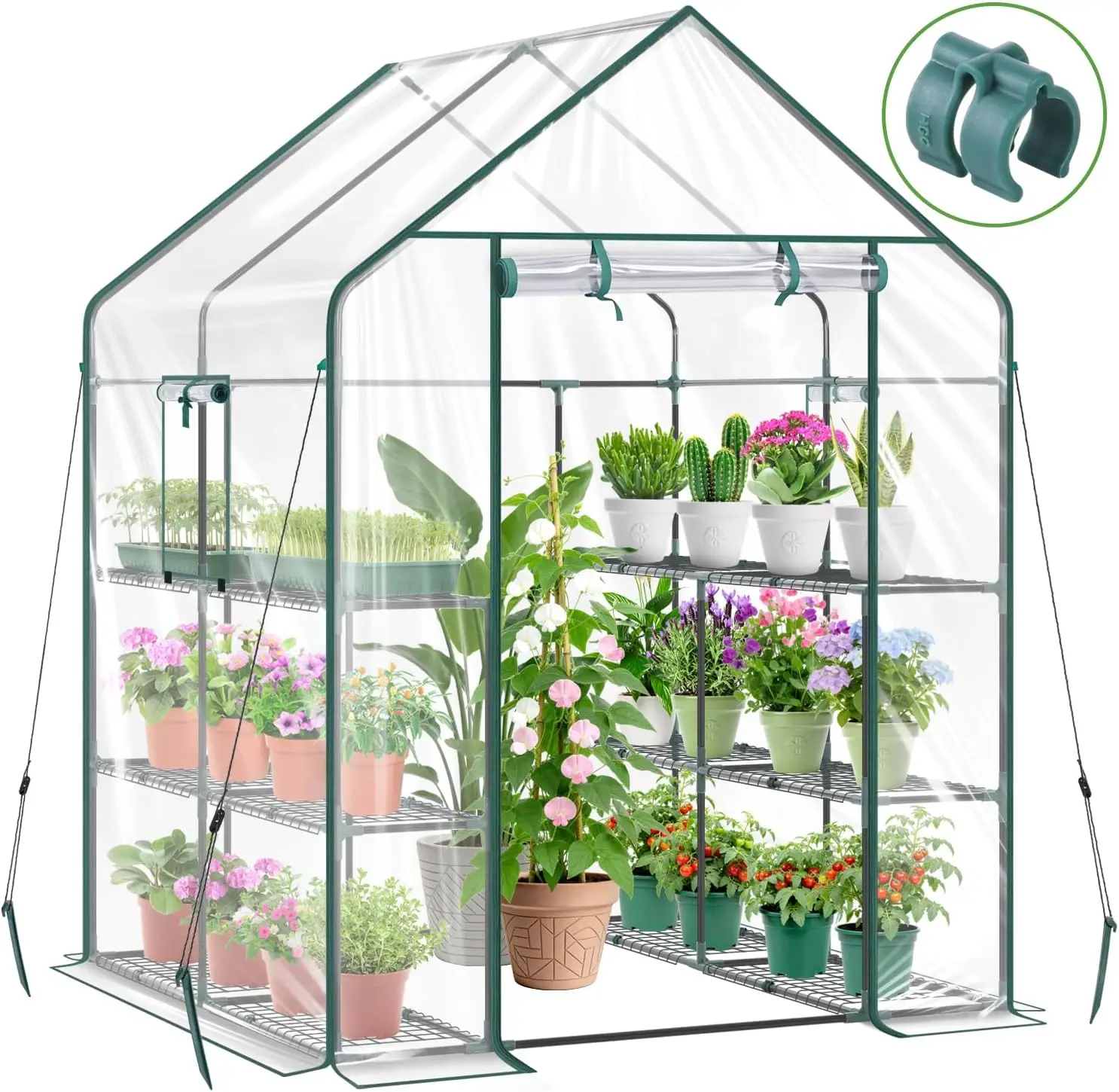 3 Tiers 12 Shelves Transparent PVC Walk-in Greenhouse 57.5x57x76 In Zipper Door Side Mesh Windows Steel Frame Tool Free Assembly Backyard Balcony Shelter