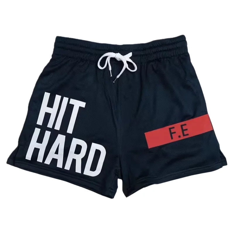 Men's Hit Hard Graphic Print Gym Workout Boxing Shorts Summer Quick-dry Comfy Beach Shorts Relaxed-Fit Flexible Moto Shorts