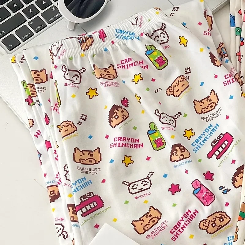 Calça de Pijama Kawaii Fino para Meninas, Crayon, Shin Chan, Anime, Solto, Impressão, Sono, Desenhos Animados, Casual, Bonito, Home Gift