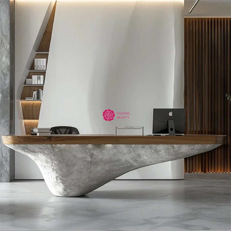 Customized.Yicheng Beauty Wholesale Modern Company Lobby Club Special Shaped Reception Desk Artificial Stone Front Desk for Sale