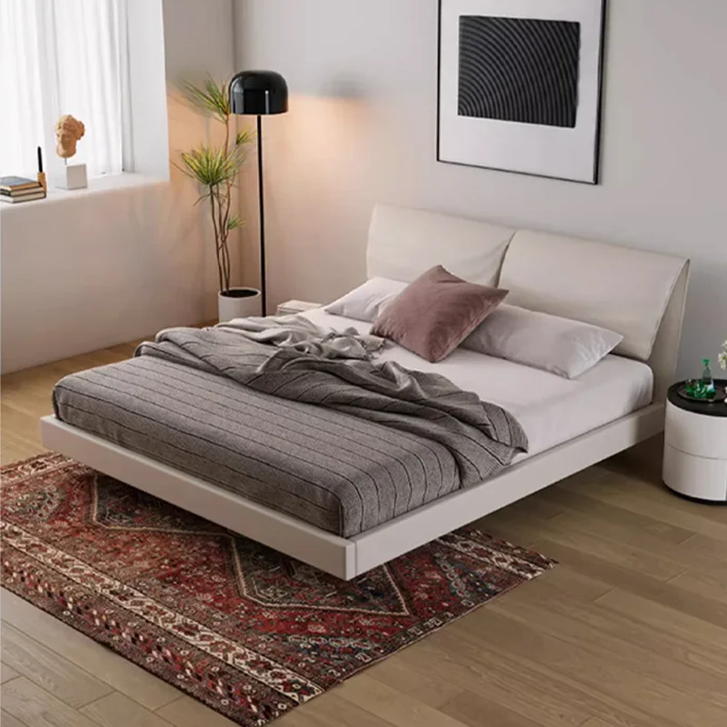 Baby elephant ear suspension bed Italian minimalist leather master bedroom modern light luxury high-end soft bag edge bed