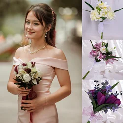 Bridal Bridesmaid Wedding Bouquet White Silk Flowers Roses Handmade Artificial Bride Mariage Bouquet Wedding Accessories