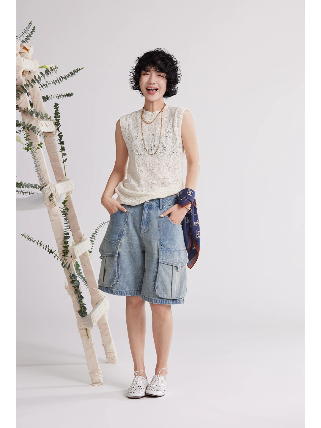 

Buuyie Retro Workwear Denim Shorts Women Summer New Korean Loose Wide Leg Casual Five-Point Pants High Waist Cotton Jeans