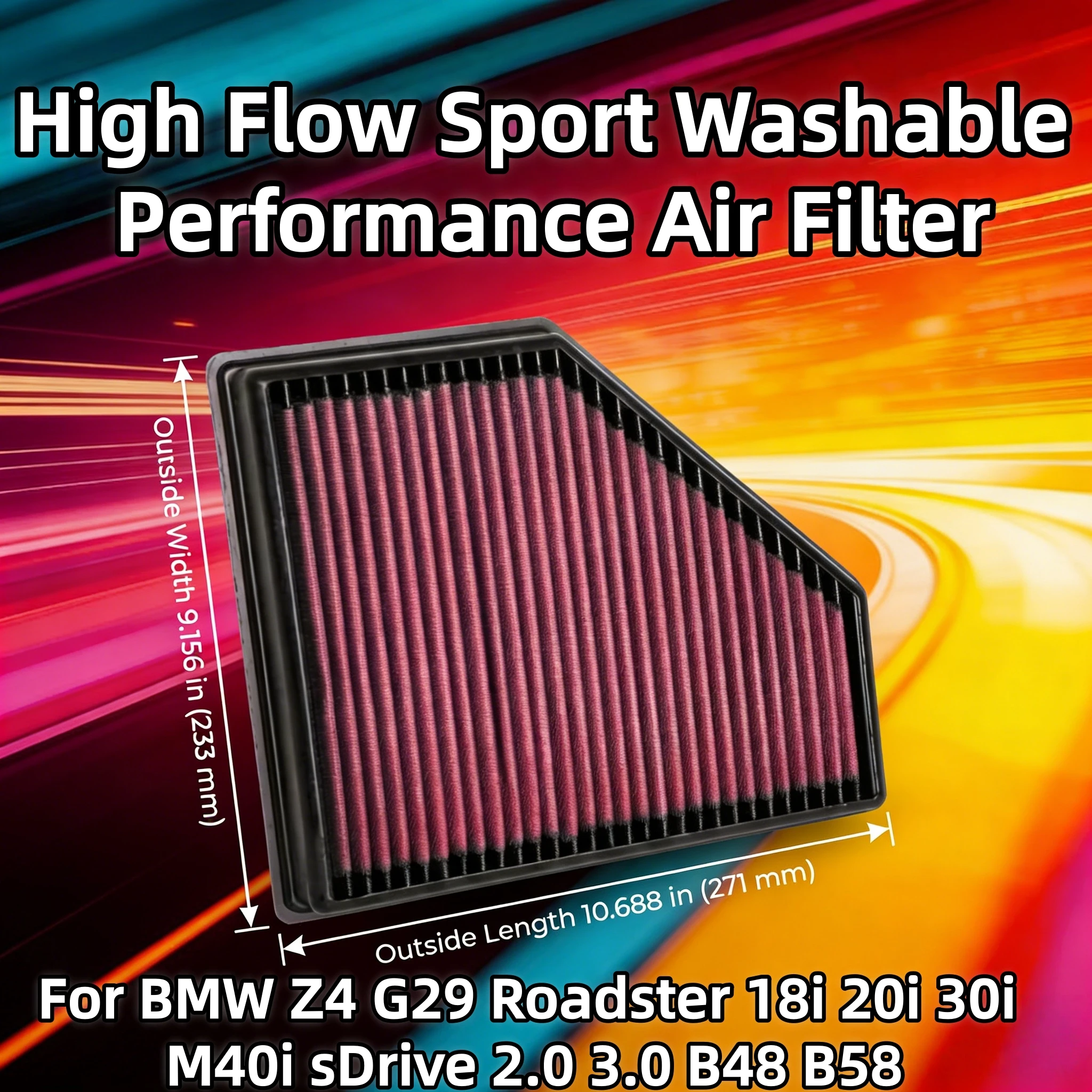 

For BMW Z4 G29 Roadster 18i 20i 30i M40i sDrive 2.0 3.0 B48 B58 High Flow Sport Washable Performance Air Filter Replacement