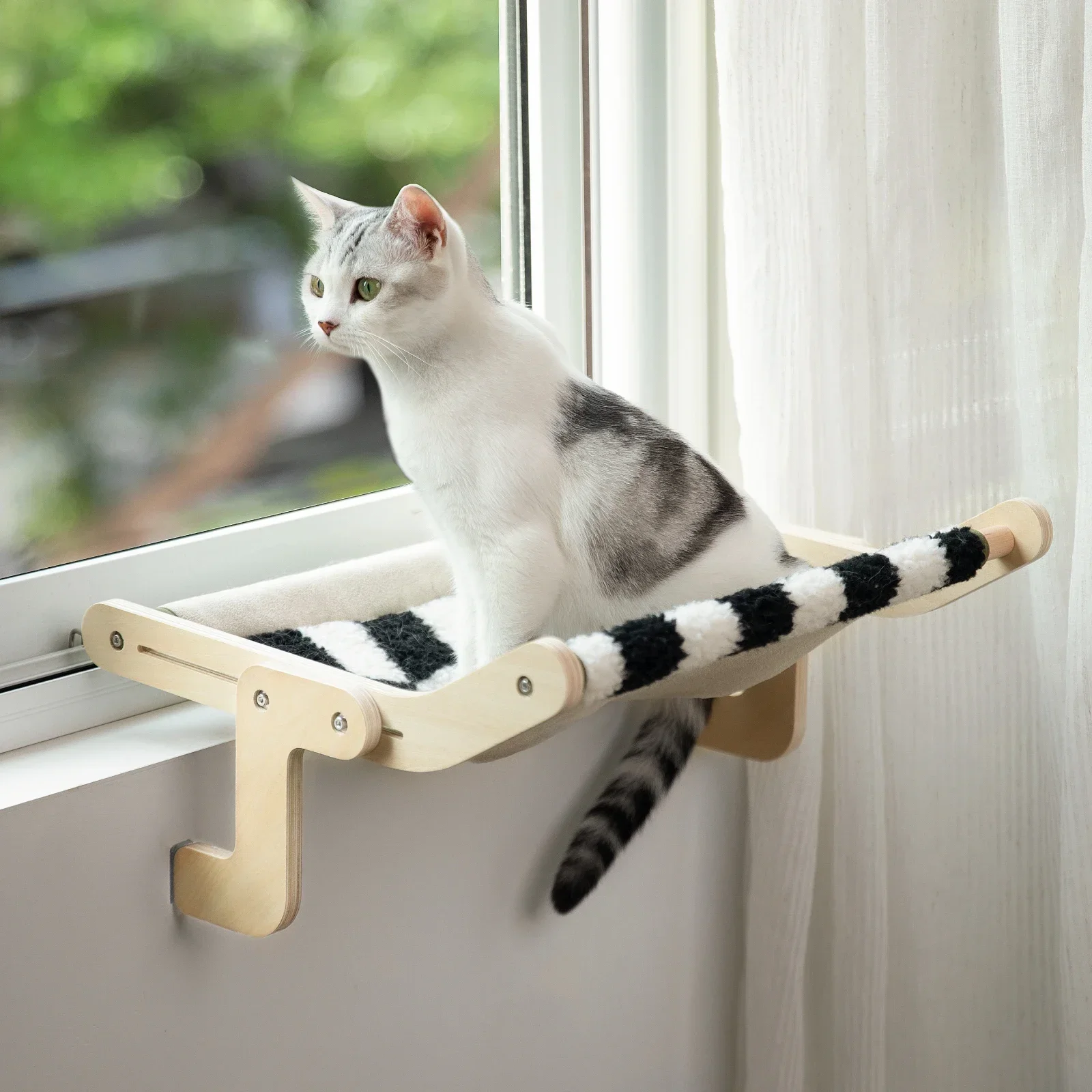 

%a For Mewoofun Cat Window Perch Wooden Assembly Sturdy Hanging Hammock, Cotton Canvas, Easy Wash, Multilayer Plywood, Cat Nes