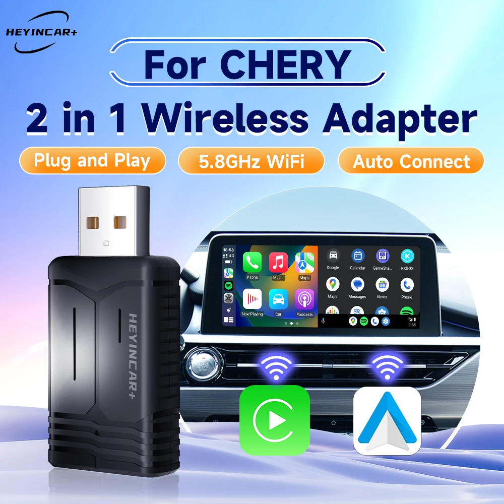 

2024 NEW HEYINCAR 2in1 Wireless Carplay Adapter Android Auto Chery Tiggo 8 Tiggo 2 Tiggo 3 Tiggo 4 Arrizo 5 Arrizo 6 Arrizo 7