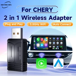 HEYINCAR-Adaptador Carplay sem fio, Android Auto Chery, Tiggo 8, 2in 1, 3, 4, 5, 6, 7, Novo, 2022