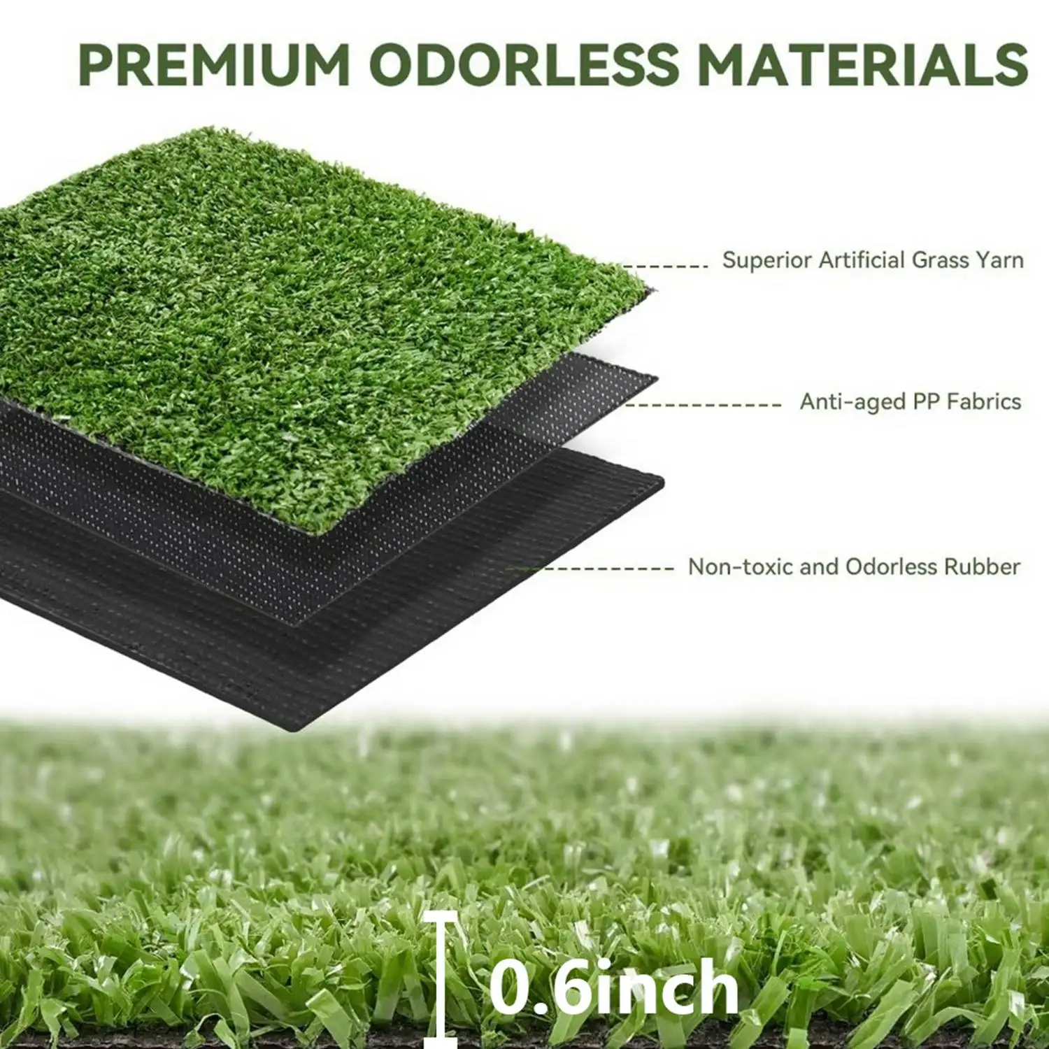 

Коврик для искусственного газона 0,6 дюйма с дренажными отверстиями, экономичный с резиновой подложкой. Для внутренних/наружных зон домашних животных, балкона, декора патио