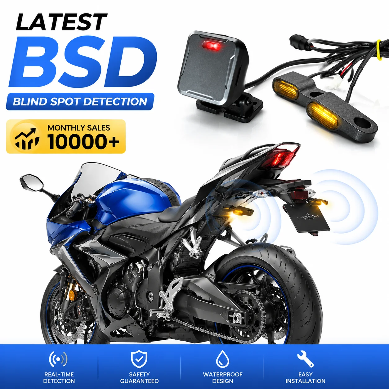 2026New motorcycle safety kit BSD radar safety warning blind spot monitoring system for all motorcycles waterproof to IP67