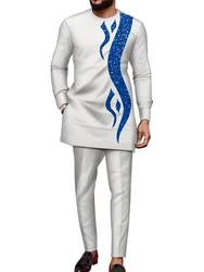 New Classic Men's 2-piece Suit, Suit Pants, Jacket, T-shirt, Solid Color, Long Sleeved Holiday Wedding, African Ethnic Clothing