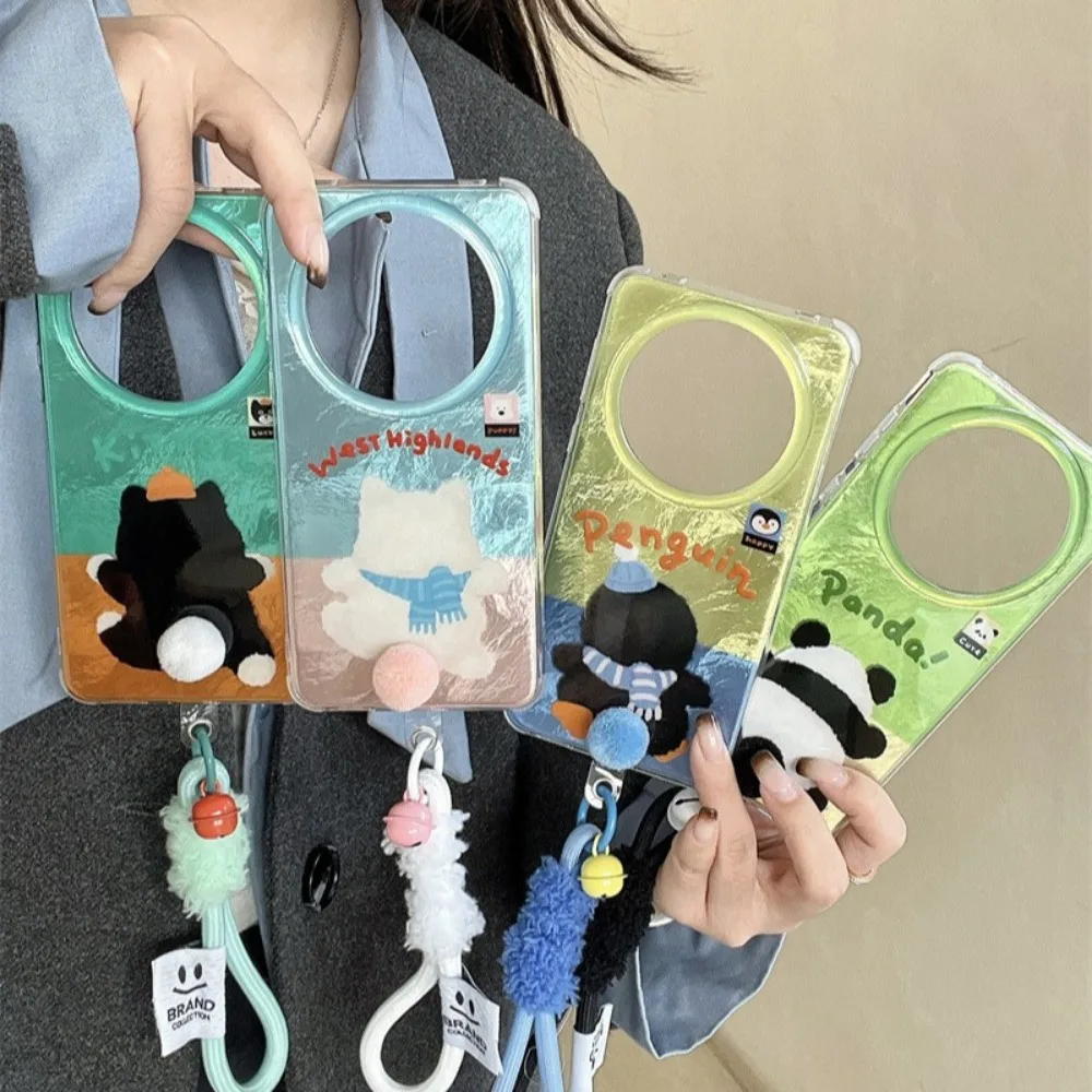 

For HUAWEI pura70PRO Mate60pro Cute 3D hairball tail animal cat dog penguin phone case luxury lanyard protect cover
