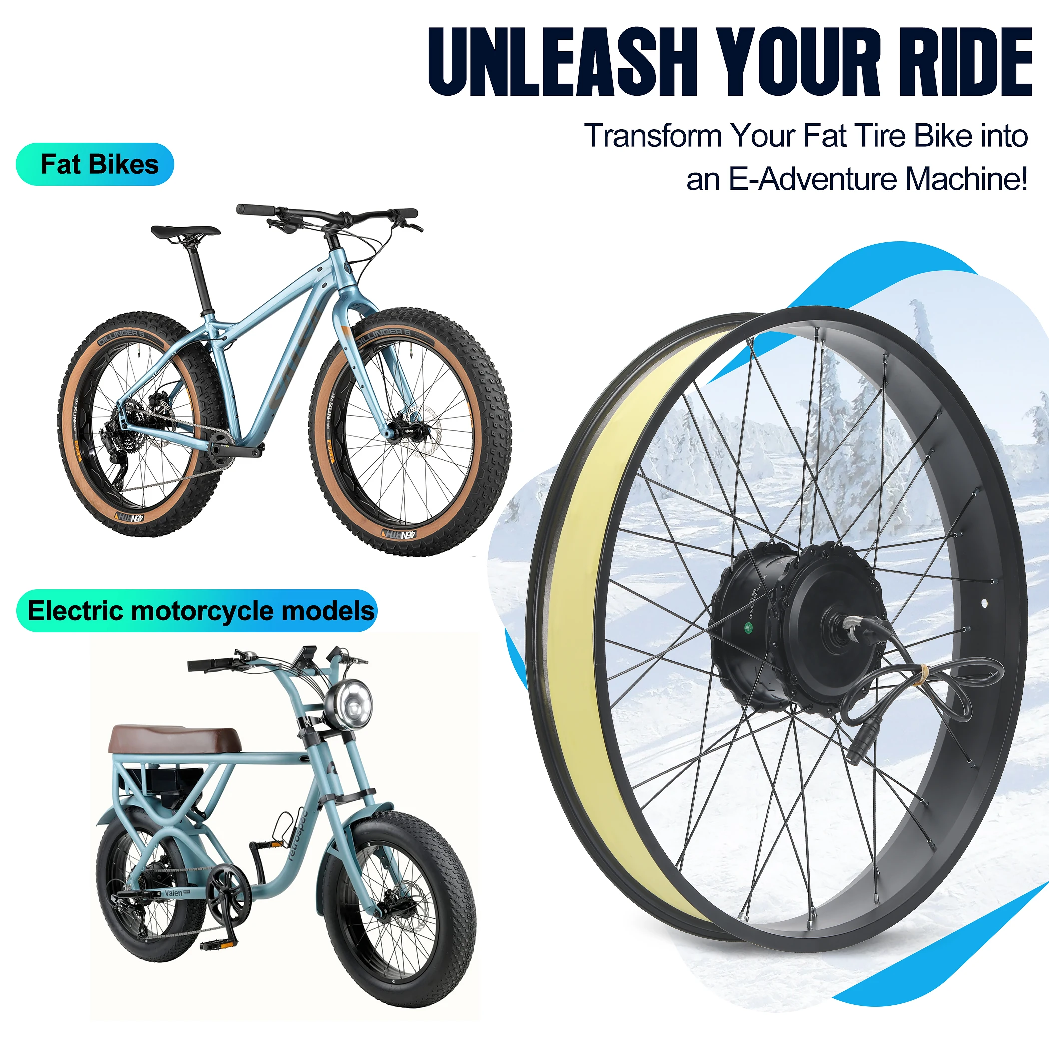 Kit de conversão para bicicleta elétrica Fat Tire, kit de motor de cubo dianteiro de 750 W para bicicleta elétrica, torque de 80 N.m, velocidade máxima de 28 mph, 20 "26" opcional