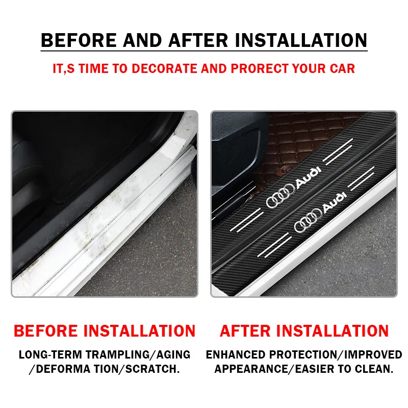 Car Door Sill Scuff Plate Decor Carbon Fiber Stickers For Audi A7 A8 Q1 Q2 Sline TT A1 A2 A3 A4 A5 A6 Q3 Q4 Q5 Q6 Q7 Q8 TT S3 S view 4