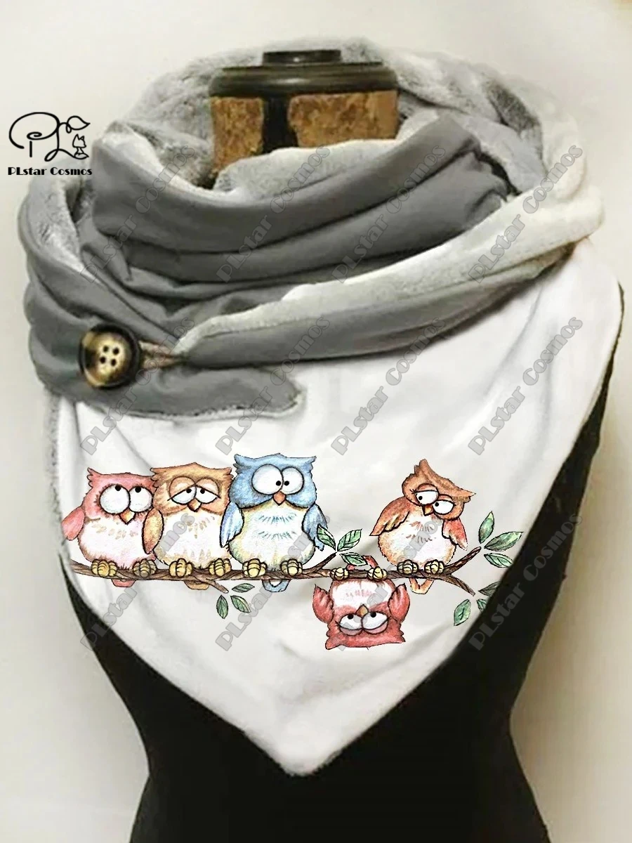 3D printed animal series cute owl funny pattern female warm shawl spring and winter small triangle scarf M-3