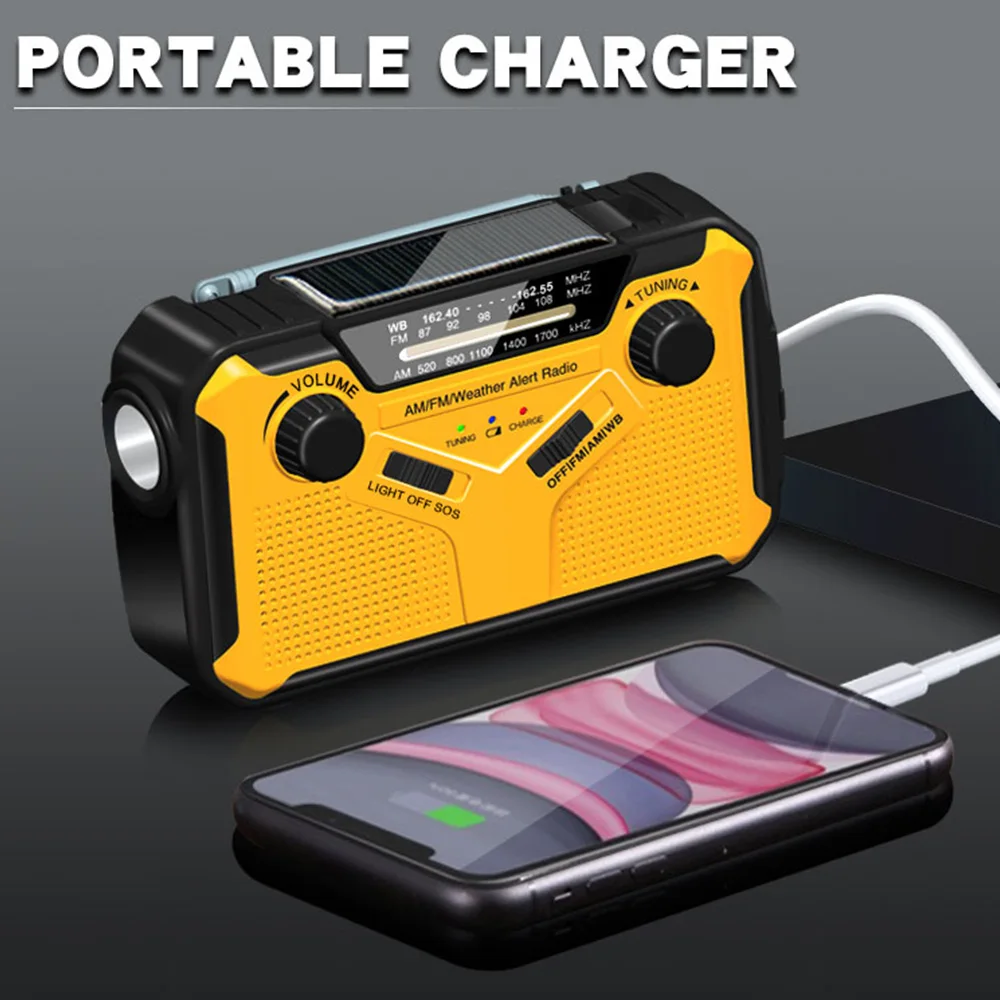 Portable Solor Hand Crank AM/FM Radio Emergency Radio Torch Reading Lamp SOS Alarm USB AA Batteries Rechargeable Power Bank