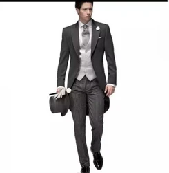 Latest Coat Pant Designs Italian Three Pieces Tailored Bridegroom Black Morning Suit Wedding Tuxedo for Men Groomwear