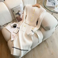YuooMuoo 2025 Autumn Winter Women Knitted Dress Brand Fashion O-neck Buttons Bodycon Sweater Dress with Belt Lady Office Dress - Image 4