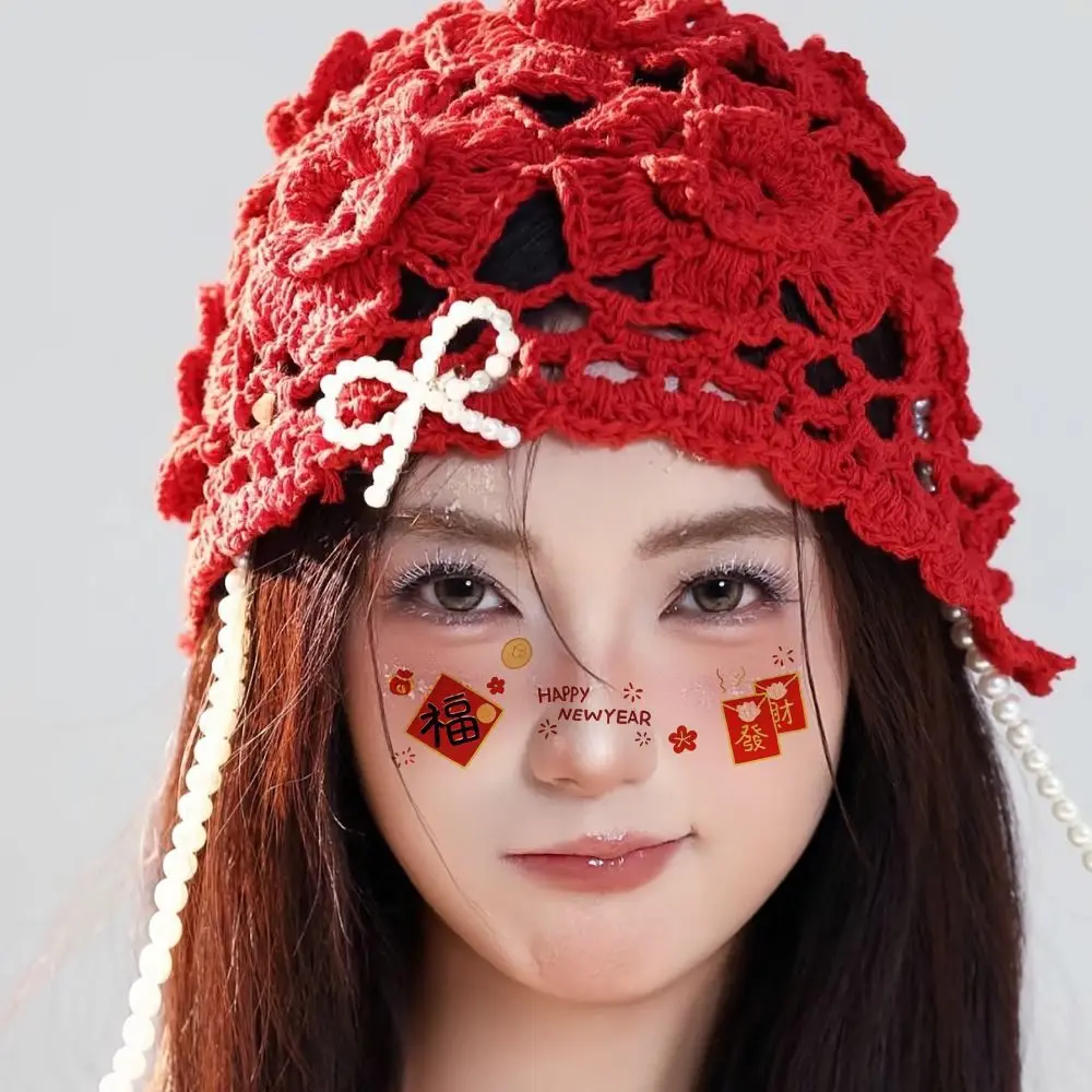 12 Pcs New Glitter Face Tattoo Red Temporary Face Makeup Patches DIY Waterproof Tattoo Sticker Women