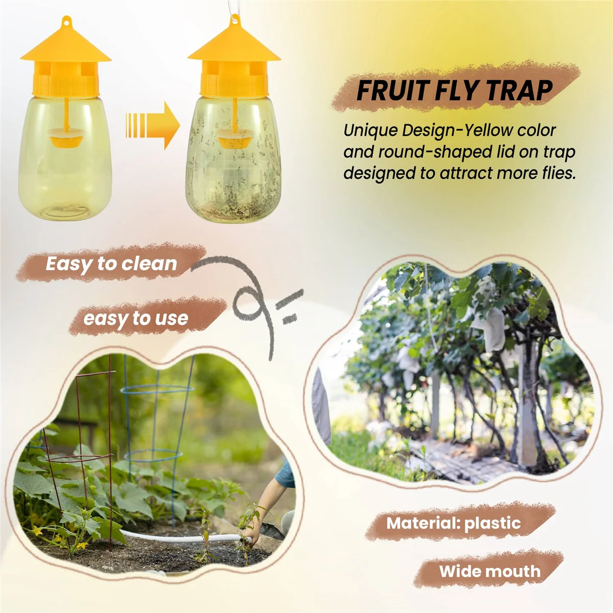 4 Pack Fly Reusable Traps, Fruit Fly Traps Fly Catcher Outdoor