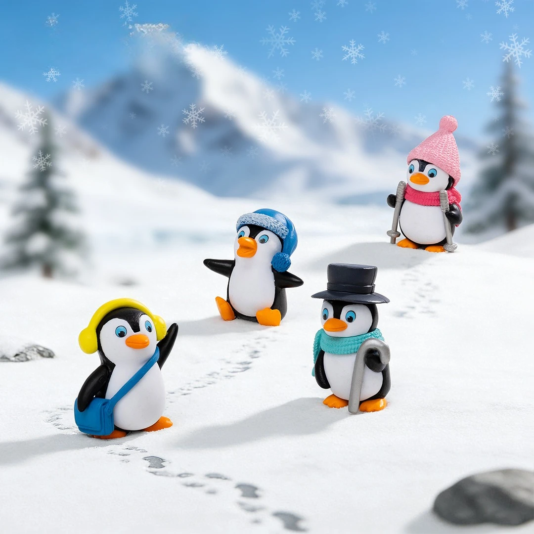 Mini Winter Penguin Figurines Micro Landscape Doll DIY Accessories Phone Charms Pendant Miniature Ornaments Craft Decor Supplies
