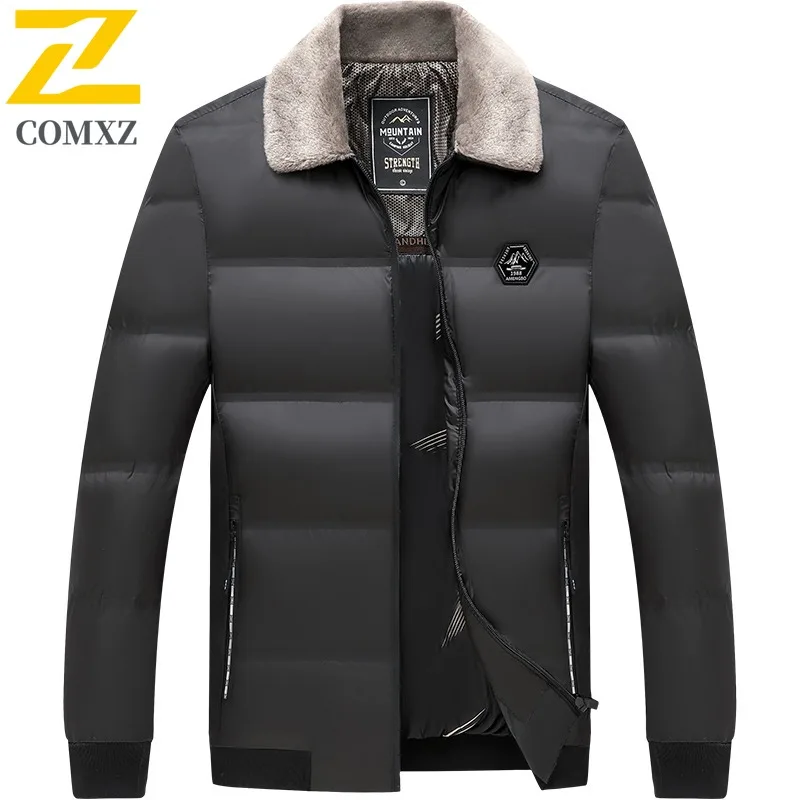 COMXZ الرجال الشتاء سترة الفراء طوق الراقية الأعمال يندبروف الباردة برهان العمل وسادة مبطنة 2025 السفر وسيم مبطن سترة