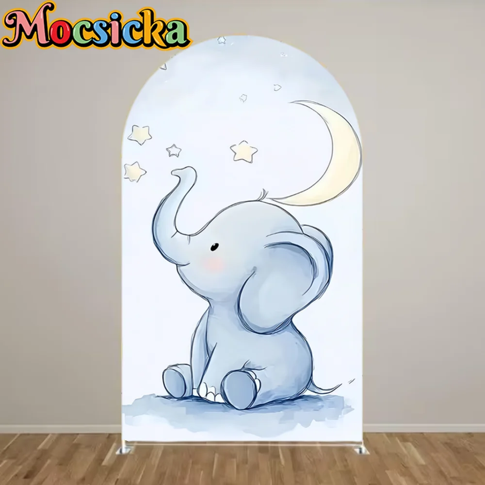 

Mocsicka Little Elephant Arch Covers Backdrop Kid Baby Shower Boy Prince Photo Arched Background Crown Birthday Party Blue Decor