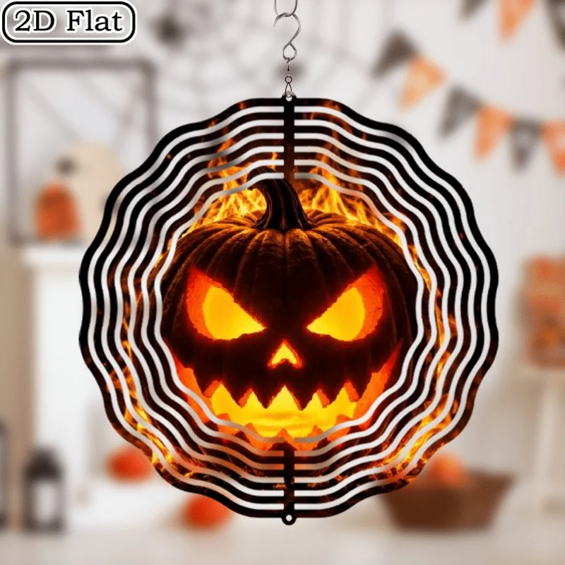 CIFBUY Halloween Pumpkin Wind Spinner Metal Hanging Ornament 3D Rotating Decor for Outdoor Yard Garden Patio