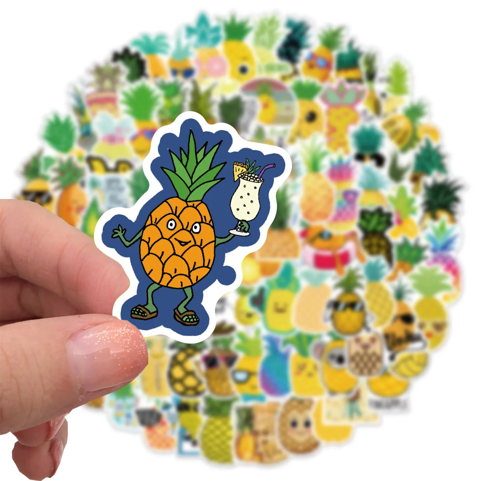 10/30/50/100pcs  Pineapple Cute Graffiti Sticker Funny Cartoon Plant Decals Sticker Diy Window Wall Water Cup Trolley Stickers